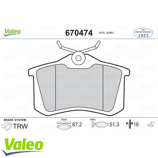 ARKA BALATA FLUENCE-MGN II-III-207-308-307-PARTNER-C3-C4-BORA-PASSAT 97 GOLF IV-V-POLO 87x53x17 - VALEO