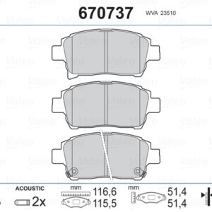 x 598737 DİSK FREN BALATASI ÖN ASCENT 2001-2003-CELICA 1999-2005-COROLLA 2002-2007-ECHO 03-05 - VALEO