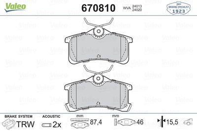 x 598810 ARKA BALATA AVENSIS 1.6VVTİ 1.8 VVTI- 2.0 VVTI 07/2001-02/2003 - VALEO