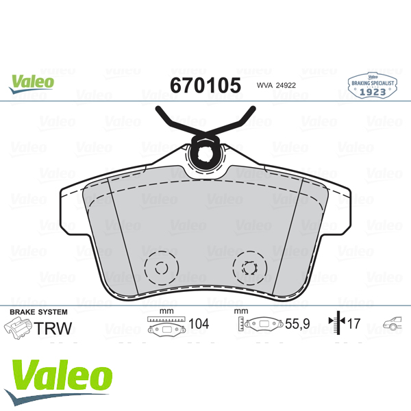 ARKA BALATA P308 1.6GTI 010 P3008 1.6VTI-1.6THP-1.6HDI-2.0HDI 09 P5008 1.6 16V-1.6HDI-2.0HDI 09 - VALEO