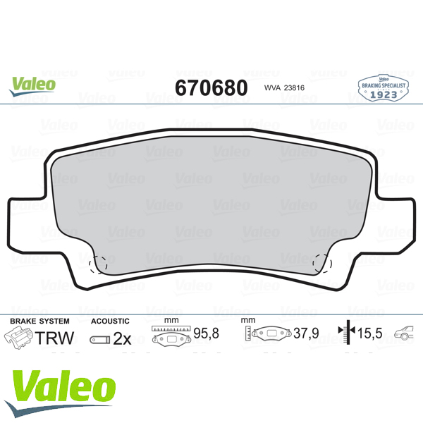 ARKA BALATA COROLLA 1.4 1.6 1.4VVTİ 1.6VVTİ 1.8 VVTİ 00-02 7.07 1.4 D4D 04-07 2.0D4D 02-07 - VALEO