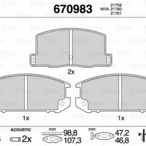 ARKA DİSK FREN BALATASI TOYOTA MR2 1.6/2.0/2.2 11/84-06/95 TOYOTA MR2 1.6/1.8/2.0 11/84-09/05 - VALEO