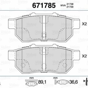 ARKA DİSK FREN BALATASI HONDA CIVIC 1.6 10/91-12/95 HONDA CRX 1.6 06/92-04/98 - VALEO